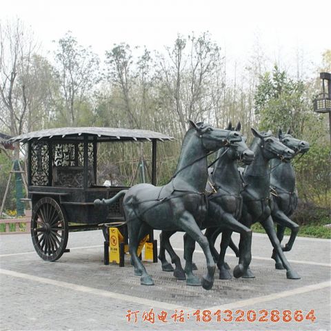 青铜古代马车雕塑
